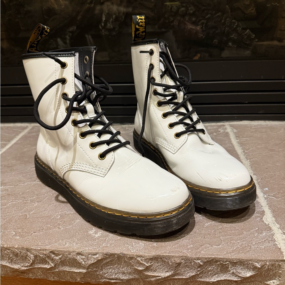 Dr. Martens Women's White Patent Leather Boots - Picture 2 of 5